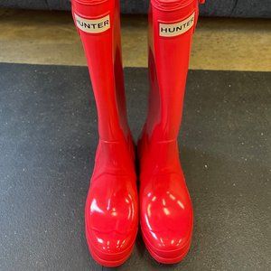 Womens Hunter Rain Boots Tall size 6. Gloss Bright Coral Pink Used